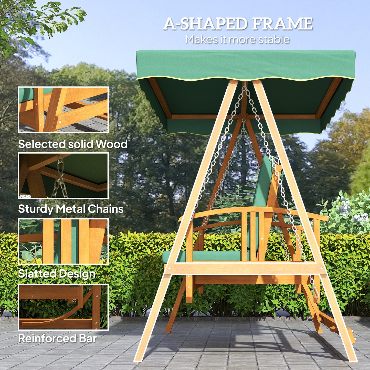 3 Seater 2-in-1 Wooden Garden Swing Seat Chair Bed Outdoor Convertible Hammock Bench Furniture Lounger