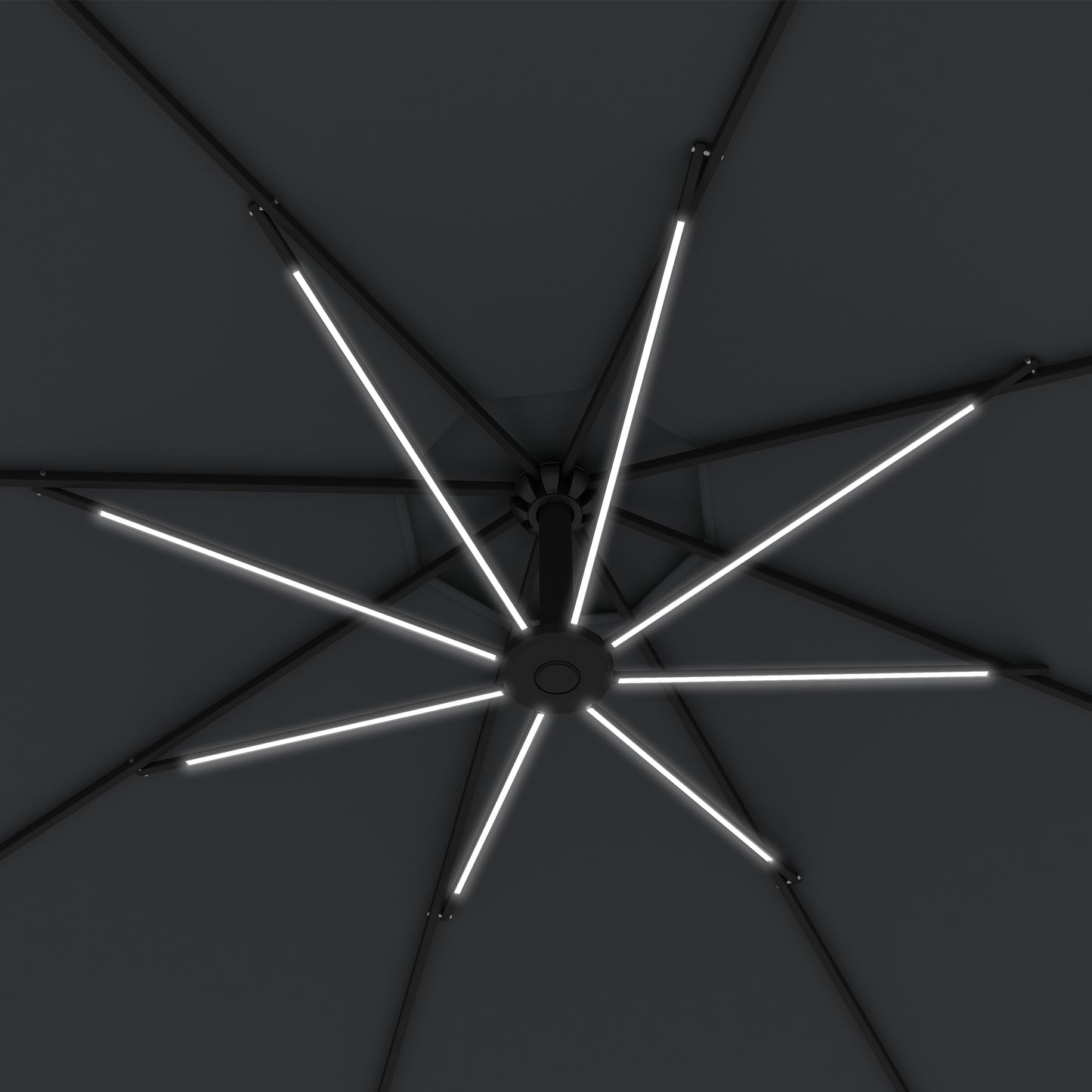 3(m) Cantilever Parasol with Solar LED Lights, Garden Umbrella with Cross Base and Crank Handle, Hanging Offset Banana Sun Shade for Outdoor, Patio