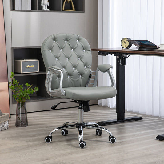 Vinsetto Retro Vintage Style Office Chair Ergonomic 360° Swivel PU Diamante Padded Base 5 Castor Wheels for Home Work Grey