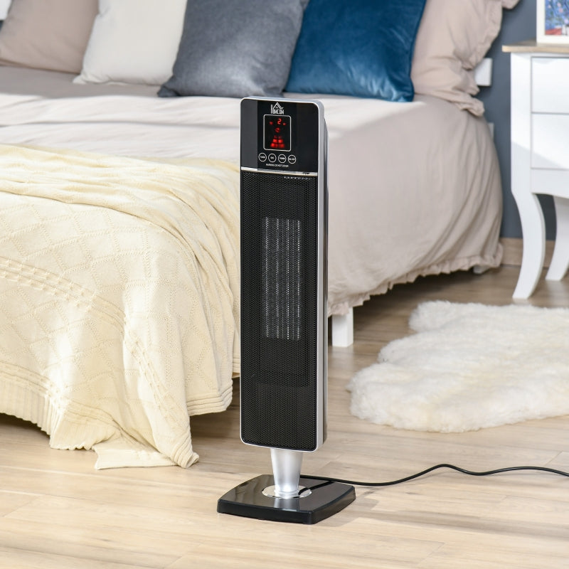 Tower Heater with 2 Heat Setting 1000W/2000W and Ceramic Fan, Electric Space Heater with Oscillating Remote Control 8hrs Timer Tip-Over Overheat Protection, Black