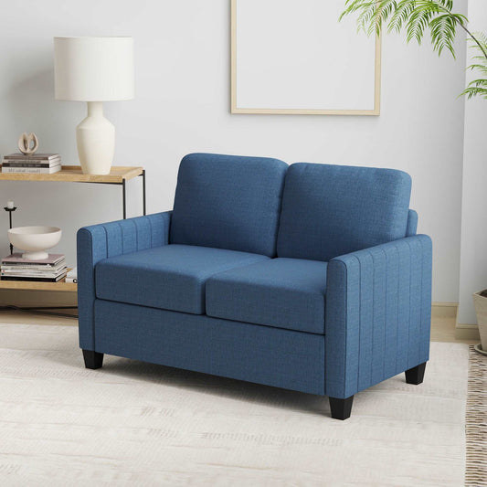 2 Seater Sofa, Channel Tufted Modern Fabric Couch, Comfy Upholstered Loveseat with Spring Cushion, Back Pillow, for Living Room - Blue
