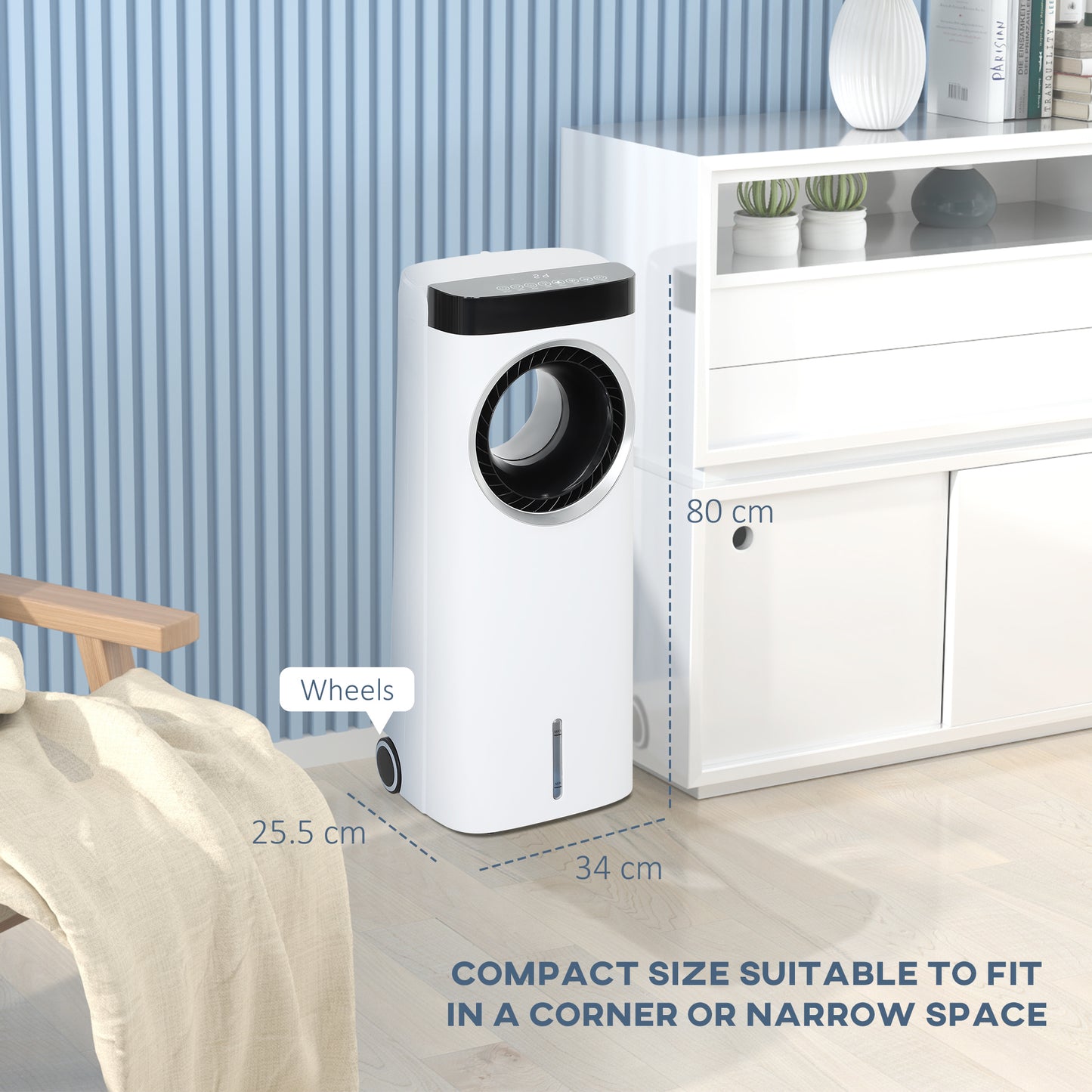 Evaporative Air Cooler, 6.5L 4-in-1 Bladeless Portable Cooler, Fan, Humidifier, Air Clean W/ Oscillation, 3 Speeds, 24H Timer, 2 Ice Packs