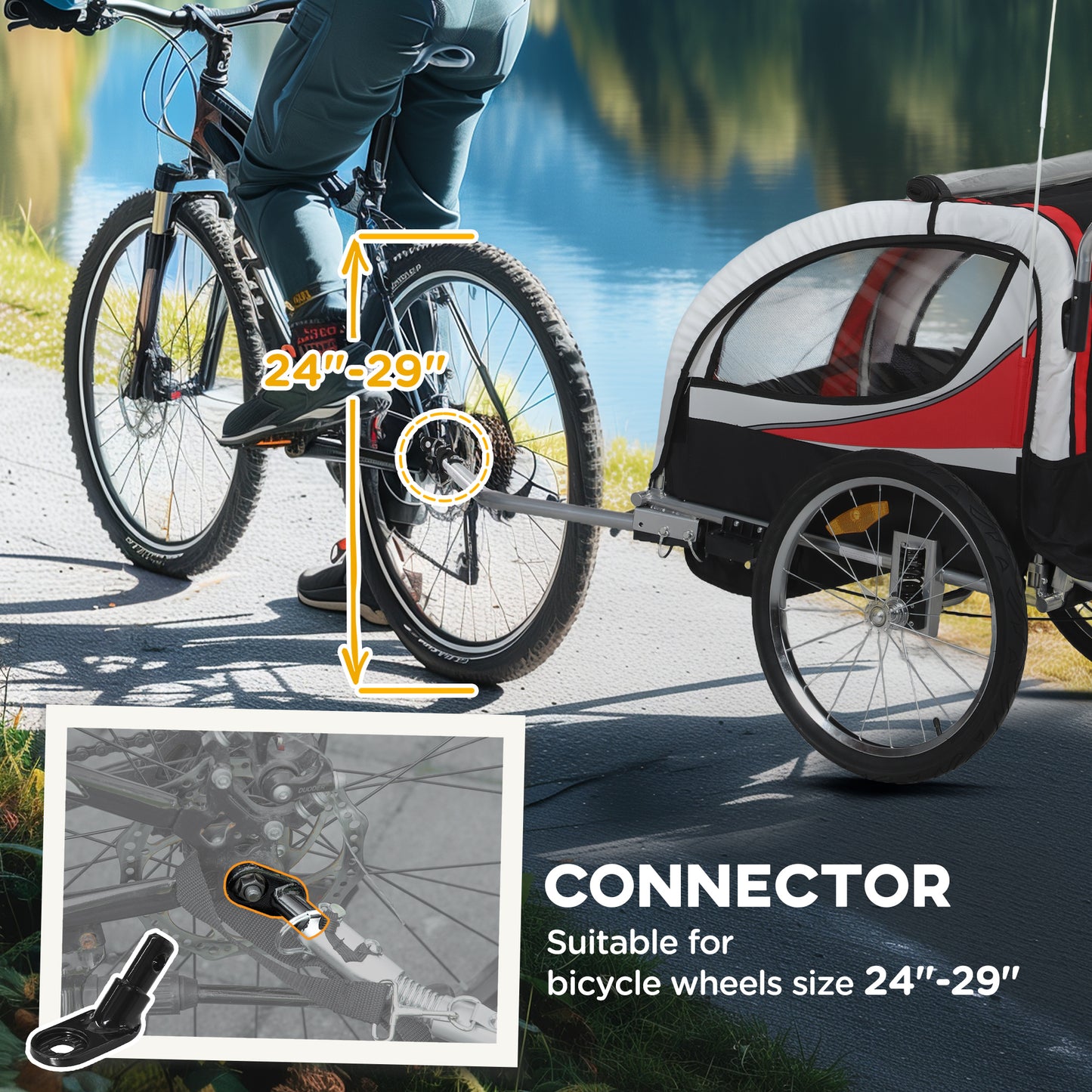 Baby Bike Trailer, Child Bicycle Trailer with 5 Point Harness, Steel Frame, Reflectors, Safety Flag, Hitch Coupler, Red