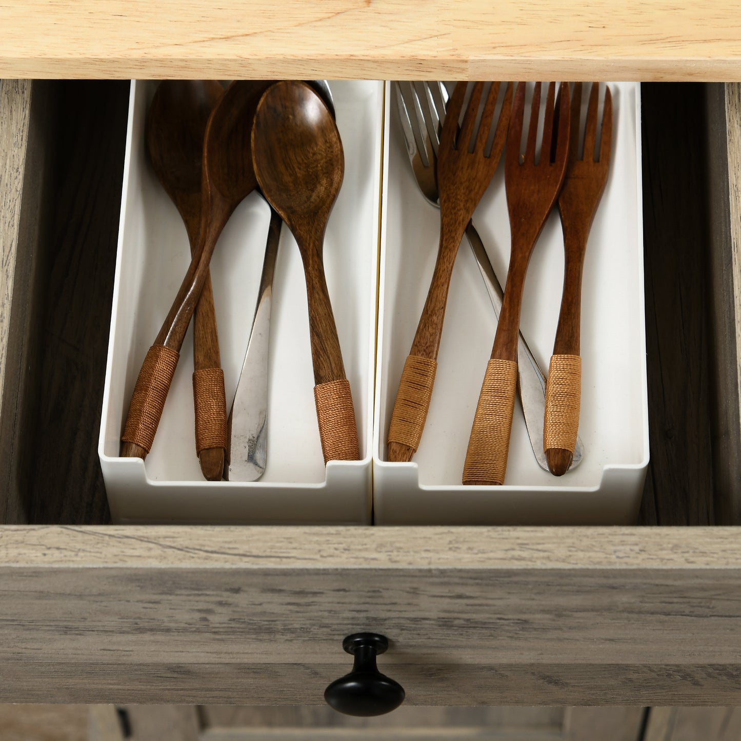 Modern Sideboard with Rubberwood Top, Buffet Cabinet with Storage Cabinets, Drawers and Adjustable Shelves for Dining Room, Kitchen