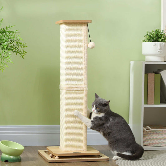 PawHut 3 in 1 Cat Scratching Post, 87cm Cat Scratcher w/ Track Ball Toy, Oak