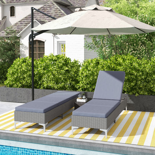 Outdoor Sun Lounger Set of 2, Multi-position Backrest Adjustable Sunbed Daybed with Removeable & Washable Cushion, for Patio, Garden, Dark Grey
