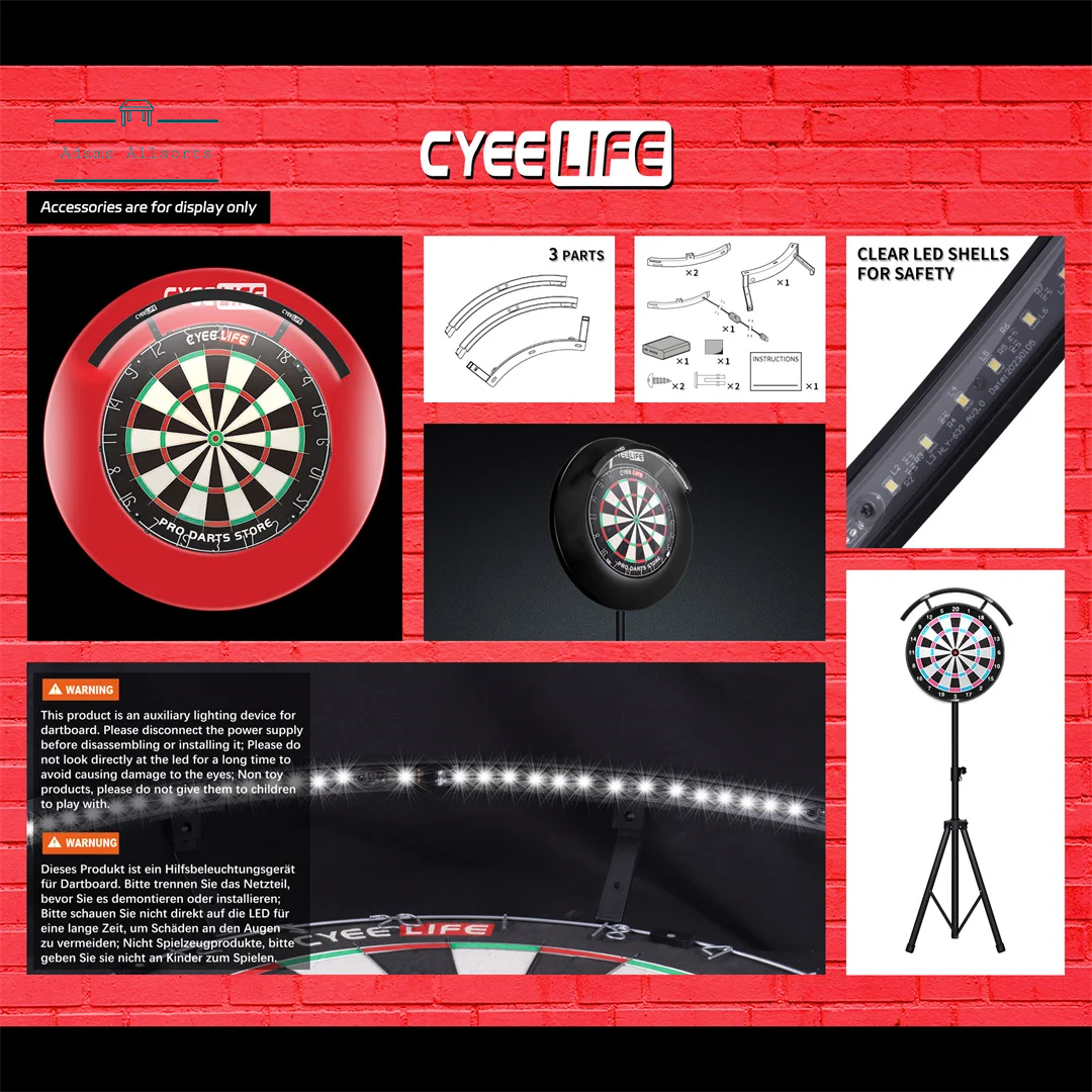 Cyeelife 120 Degree Dartboard Lighting With Magnetic Clamp (Warm White) Suitable For Circular Dartboards
