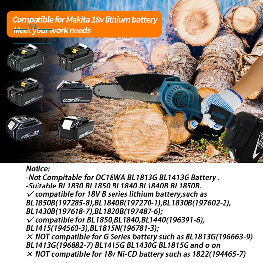 Mini Portable Chainsaw For Makita 18V 6 Inch (No Battery) Woodworking, Small Handheld Electric Logging