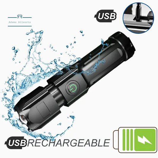 Powerful LED Flashlight Rechargeable USB 18650 Waterproof Zoom 100,000 Lumens Tactical For Fishing, Hicking, Camping