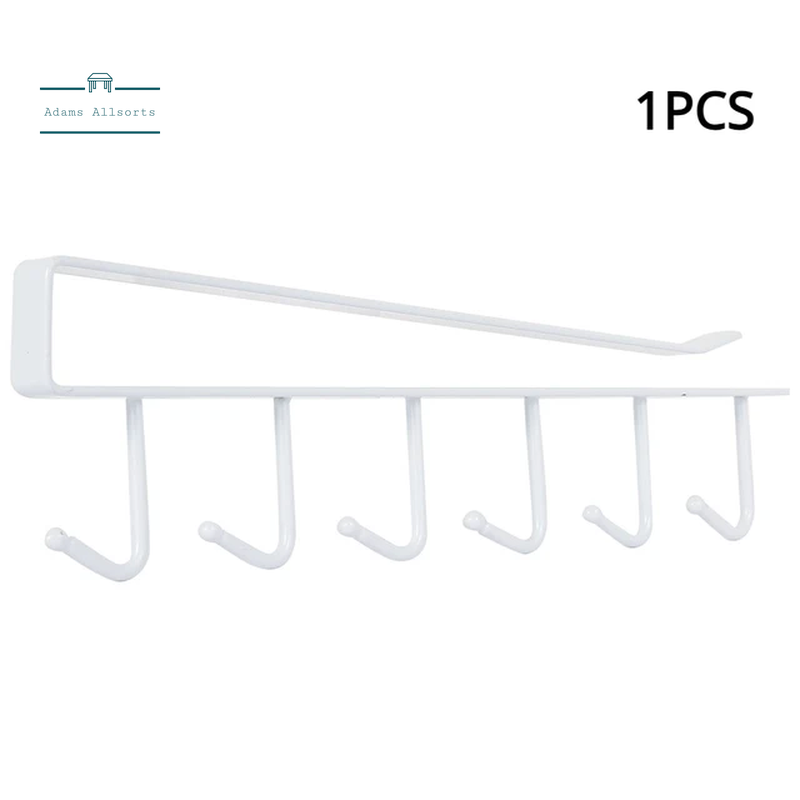 Multifunctional 6 Hooks Under Shelf Mug Cup Wine Glass Holder Hanger Rack Organiser Kitchen Utensil Without Drilling