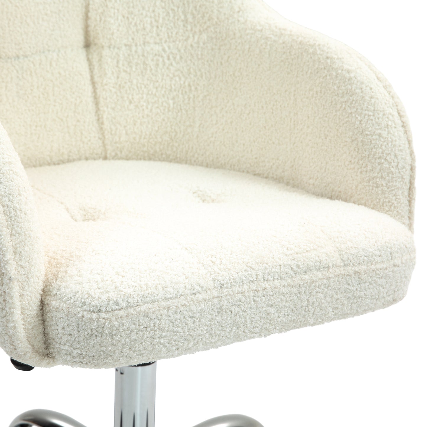 Computer Desk Chair, Fluffy Fabric Swivel Office Makeup Vanity Chair with Height Adjustable, Wheels, for Bedroom, Cream White