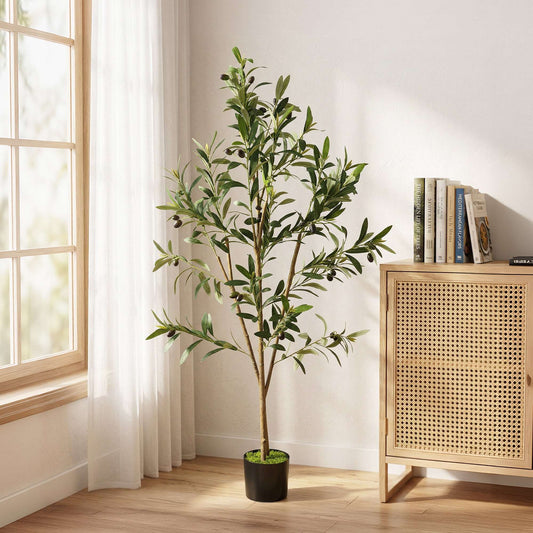 Artificial Olive Tree | 120cm | 303 Silk Leaves | Shapeable Branches | Cement Pot | No Maintenance | Green