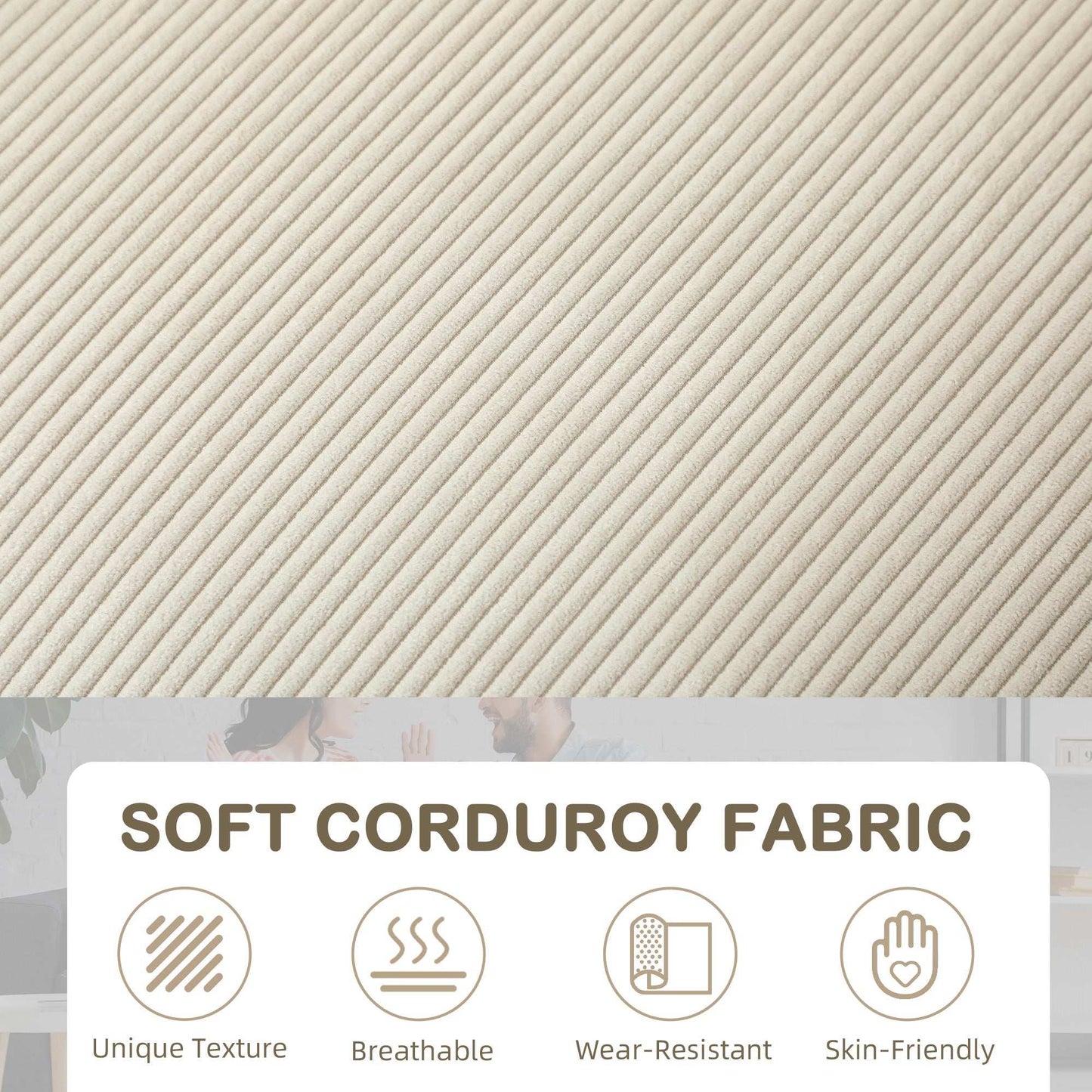 Modern Three Seater Sofa with Spring Cushion - Cream White