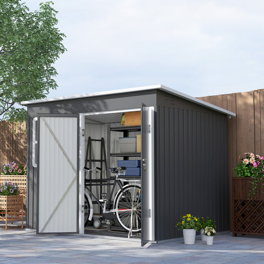 8.5 x 6ft Storage Shed Galvanised Steel Garden Shed, Metal Shed with Foundation Kit, Window, Lockable Wide Doors and Air Vents, Dark Grey