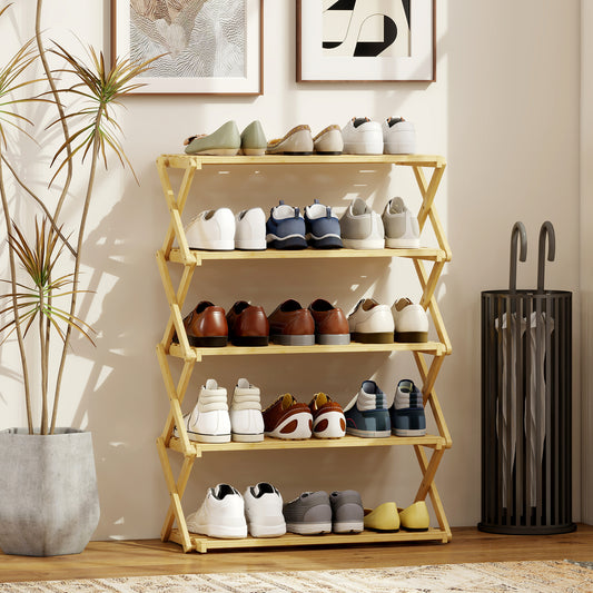 5-Tier Bamboo Shoe Rack, No Assembly - Natural