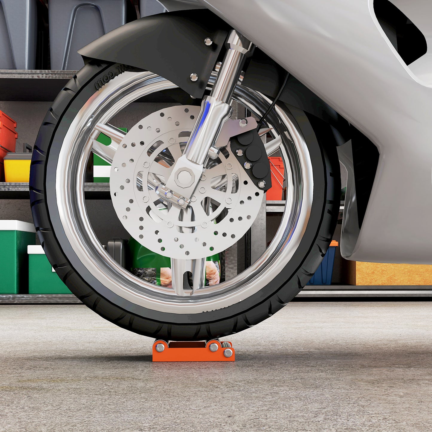 Motorcycle Wheel Cleaning Roller Maintenance Stand with Steel Frame, Aluminium Rollers, for Tyre Cleaning and Chain Lubrication, Fit Tyre Width < 180mm, Bikes < 485lb, Orange