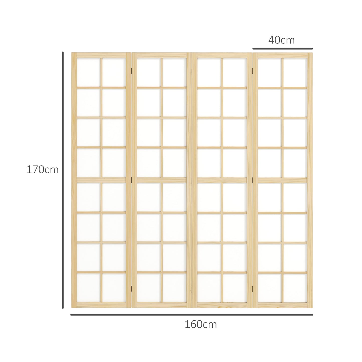 4 Panel Folding Room Divider, Freestanding Room Separator, Indoor Privacy Screen for Living Room, Bedroom, 160 x 170cm