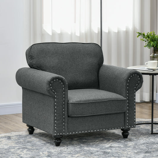 Vintage Retro Style Mid-Century Armchair, with Pocket Springs - Dark Grey