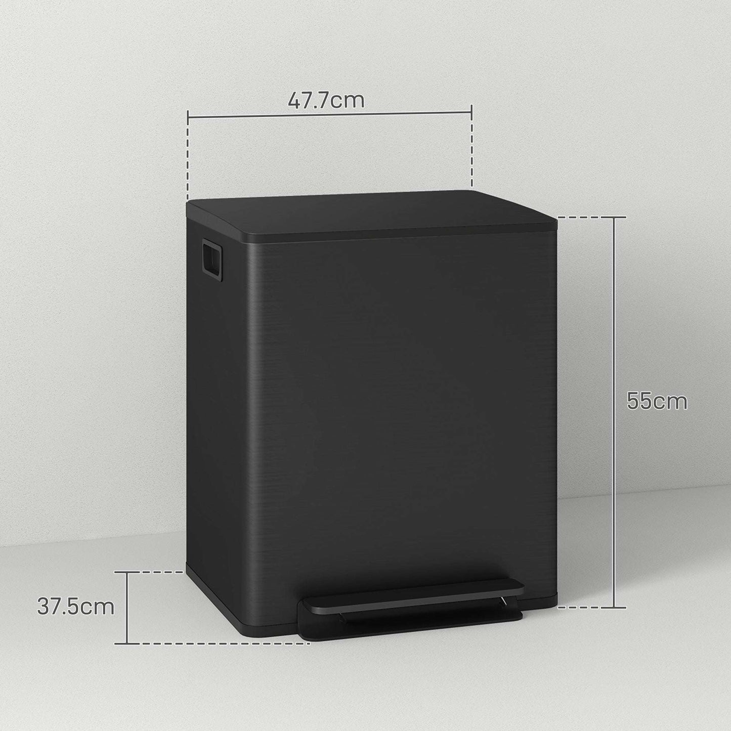 50L Dual Compartment Stainless Steel Bin, with Deodoriser Holders - Black
