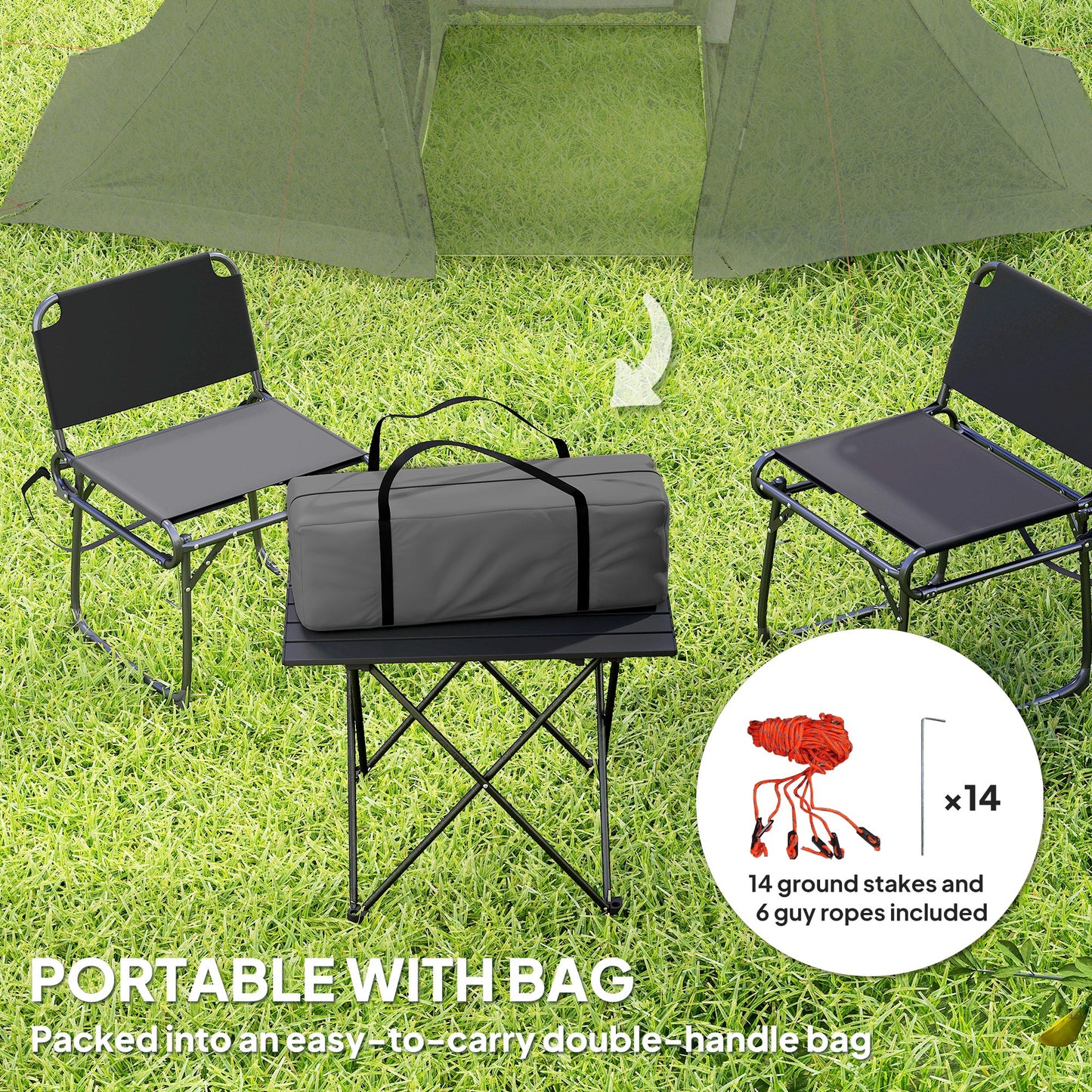 3 Man Camping Tent with Living Area and 2 Bedrooms, 3000mm Waterproof Family Tent with Sewn-in Groundsheet for Hiking, Festival, Backpacking