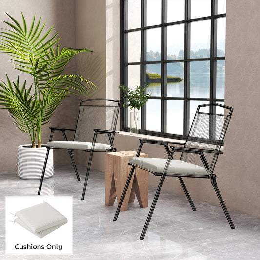 Set of 2 Garden Seat Cushions | 7cm High Density Foam | 50x50cm | Water Resistant | UV30+ | Fire Retardant | Zip Off Covers | Securing Ties | Cream White