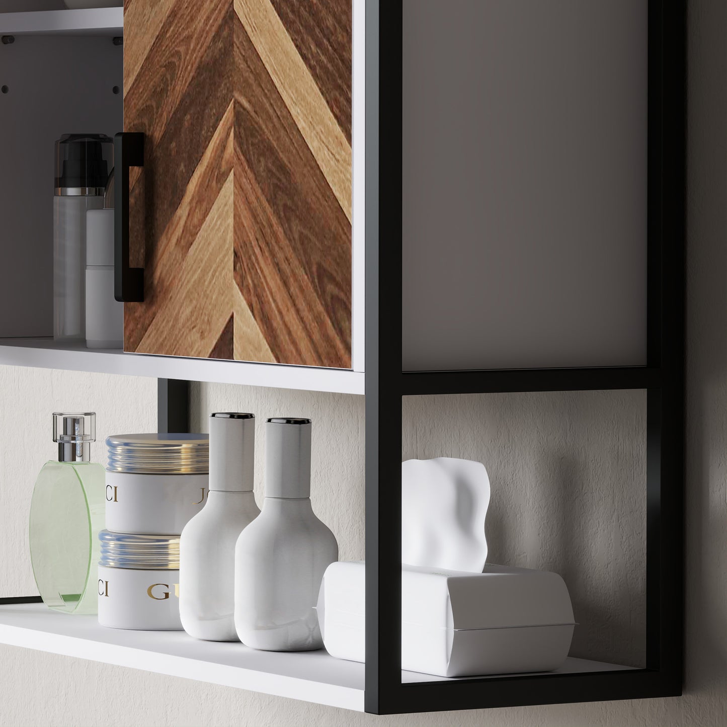 Retro Vintage Style Bathroom Cabinet Wall Mounted, Bathroom Wall Cabinet Medicine Cabinet with 2 Doors, Adjustable Shelf, Walnut