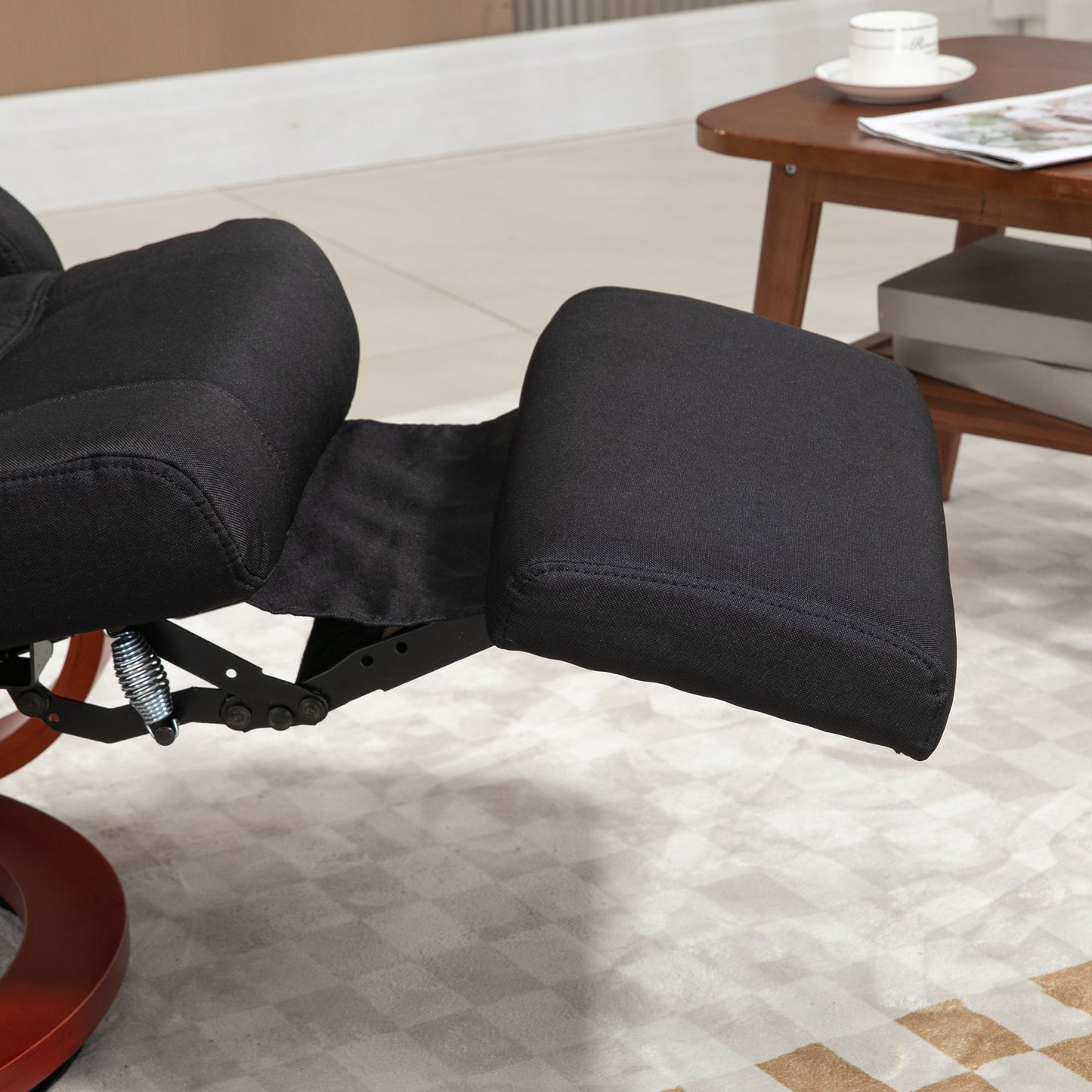 135° Manual Reclining Swivel Chair, with Footrest - Black