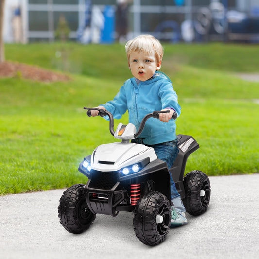 AIYAPLAY 12V Kids Electric Quad Bike w/ Spring Suspension System, Forward & Backward, LED Light, Music, MP3, White / Red