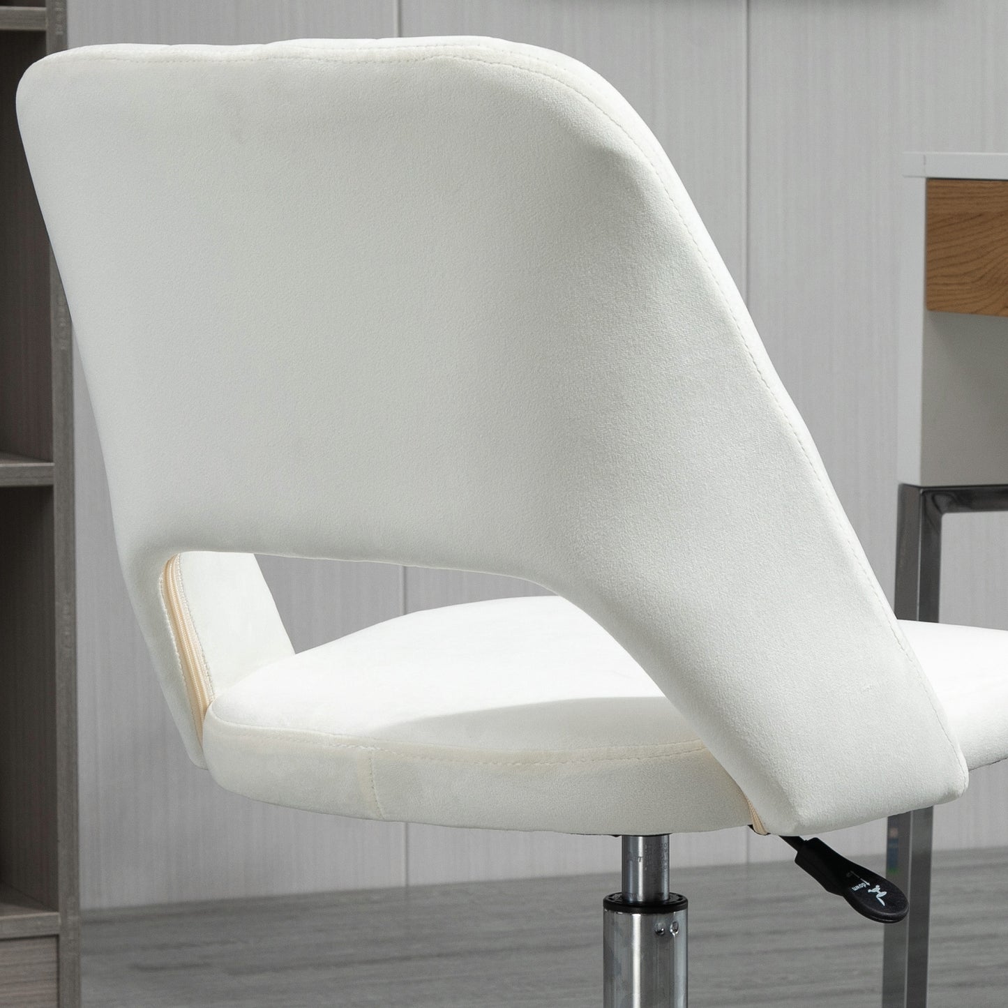 Armless Velvet-Feel Office Chair | Sponge Padded Seat & Back | 360° Swivel | 5 Wheels | Height Adjustable 46-58cm | 120kg | Bedroom Home Office Study | Cream White