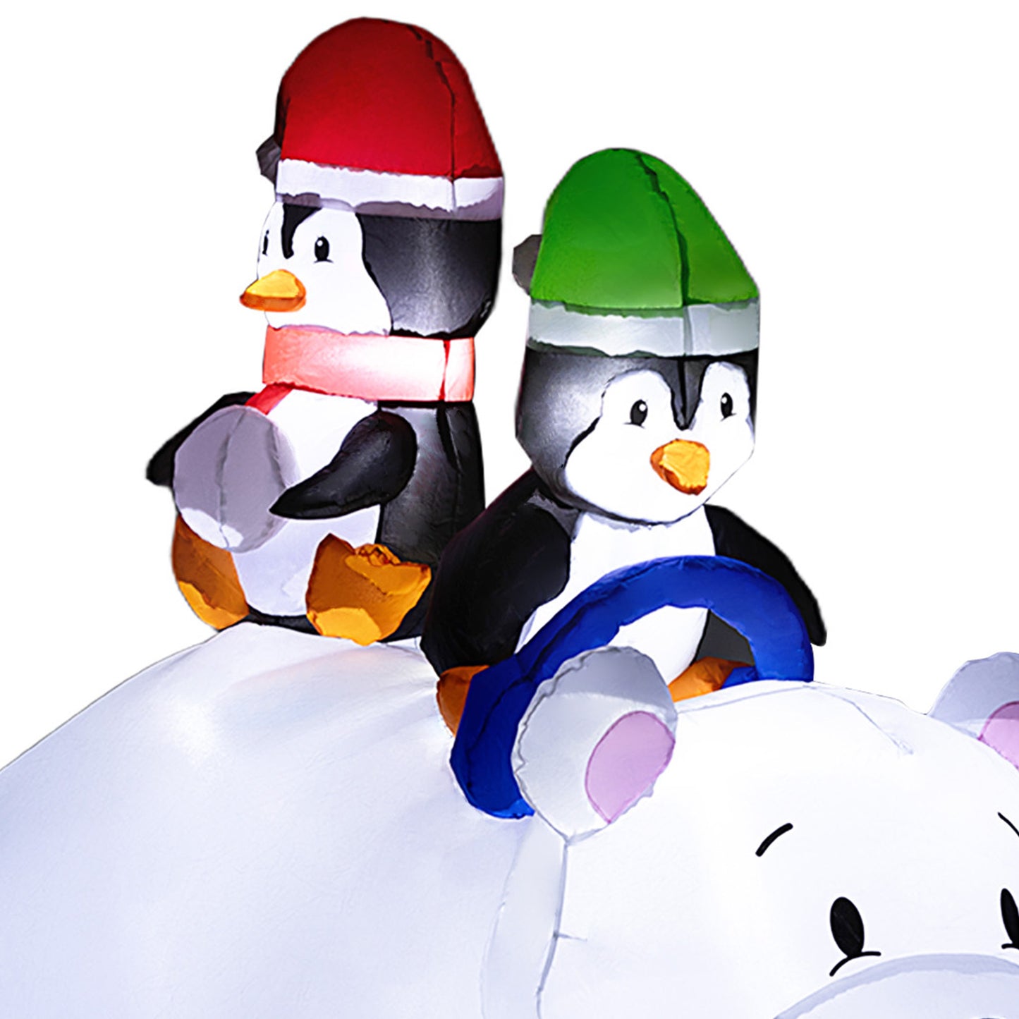 Outsunny 6.4FT Inflatable Two Penguins Riding on Polar Bear, Christmas Blow Up Outdoor LED Display for Garden Party