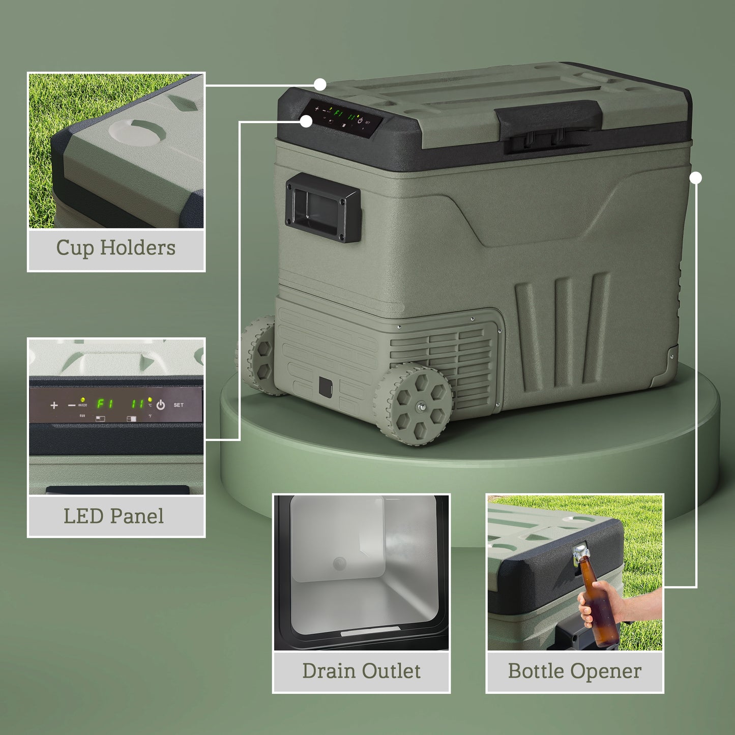 45L Camping Fridge Freezer Dual Zone, Portable Car Fridge 12V/24V DC & 100-240V AC, Electric Cool Box -20℃-20℃ with Wheels and LED Light