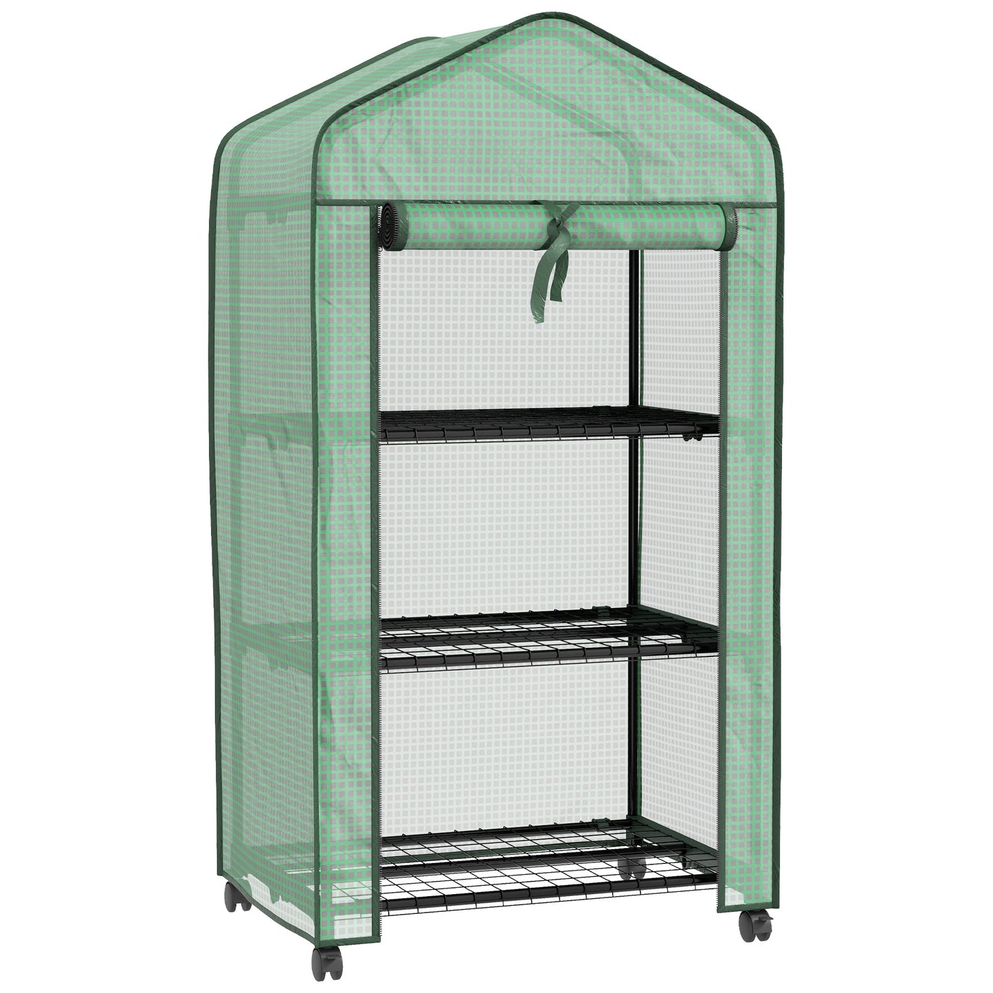 Outsunny Three-Tier Mini Greenhouse, Grow Your Own Food Vegetables, Herbs, Fruit - Green / White