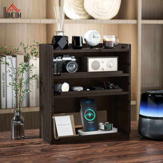 Four-Tier Desktop Organiser Storage Rack Cabinet - Dark Brown