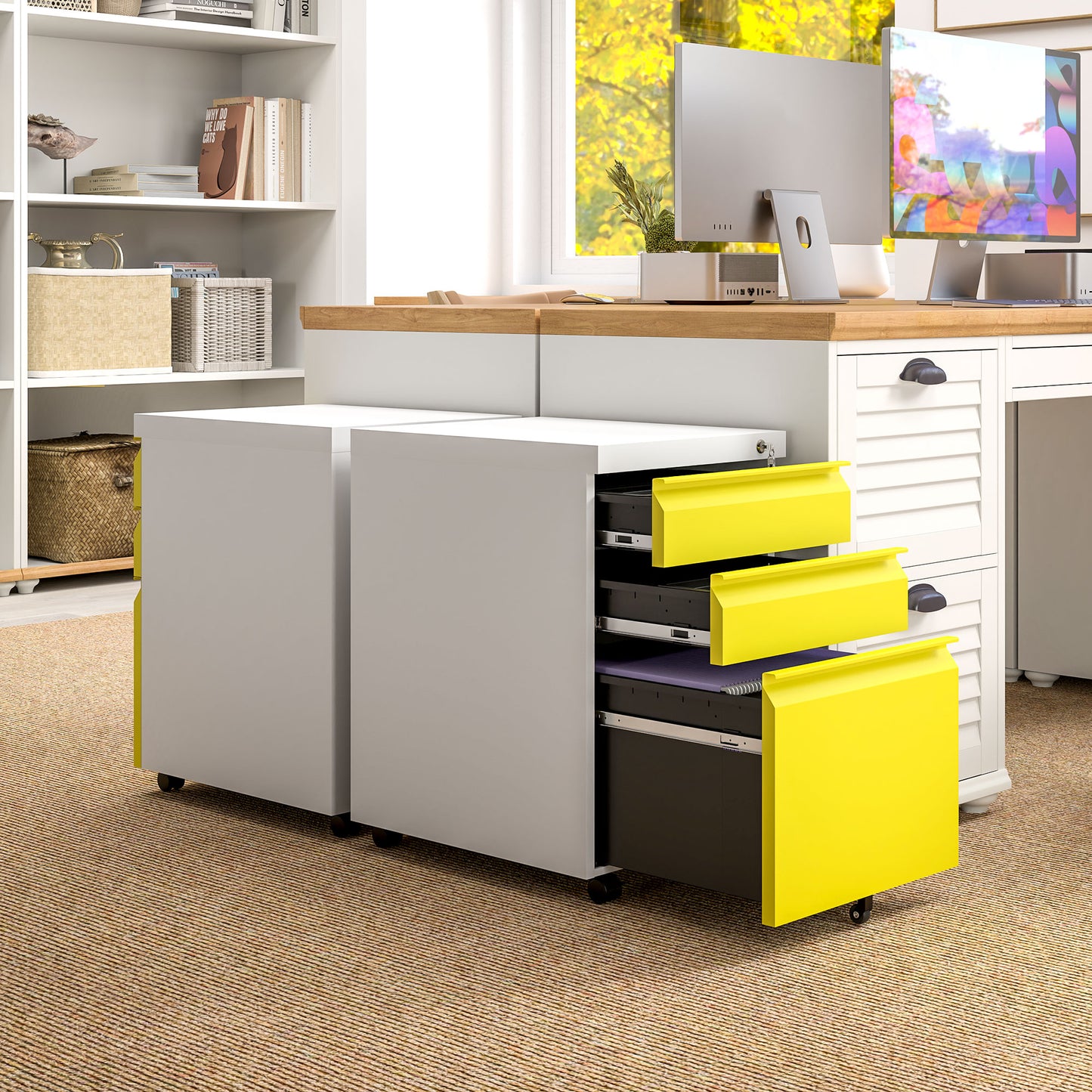 Vinsetto 3 Drawer Filling Cabinet, Mobile Metal File Cabinet with Anti-tilt Design for Letter, A4, Legal Size