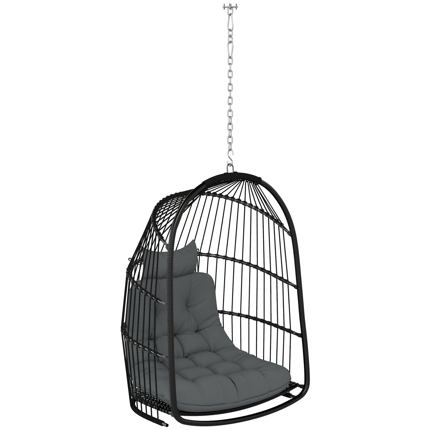 Hanging Egg Chair Outdoor Indoor Rattan Swing Chair with Installation Kit, Foldable Garden Hanging Seat with Thickened Cushion, Headrest