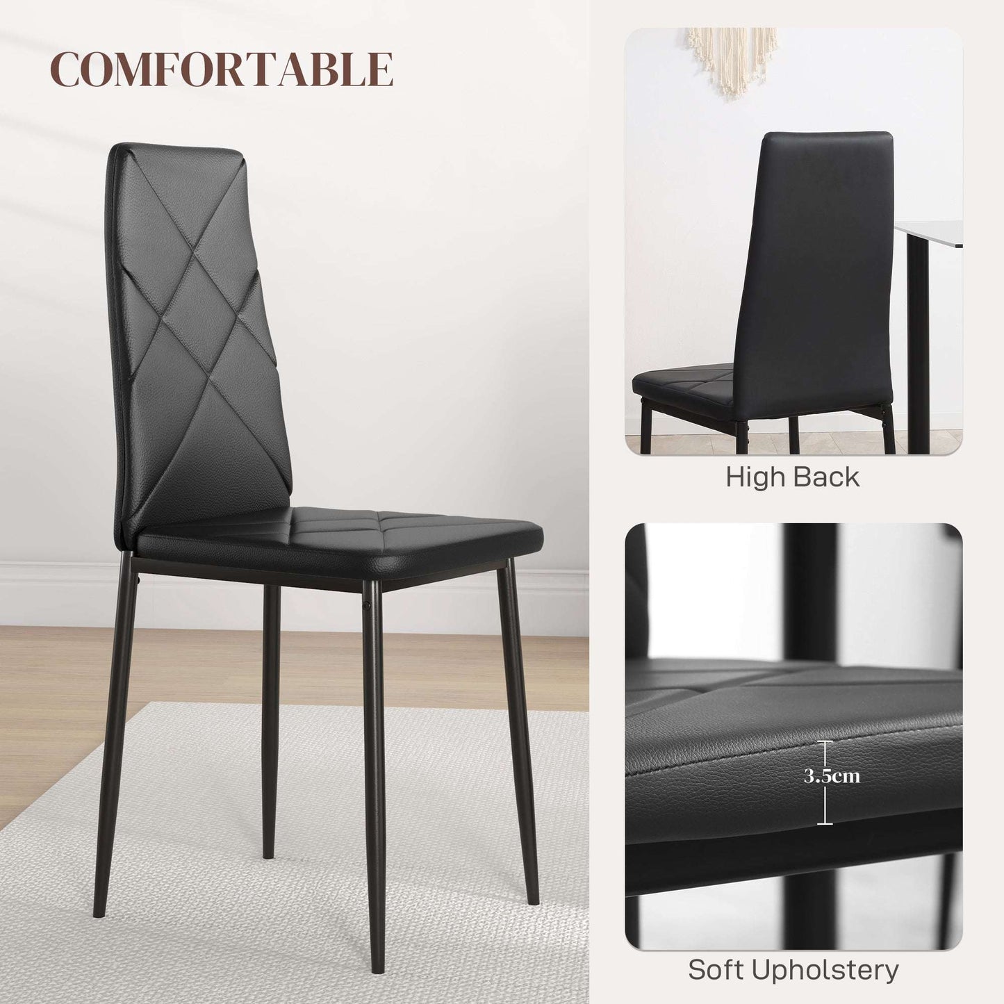 Set of 6 Faux Leather Dining Chairs - Black
