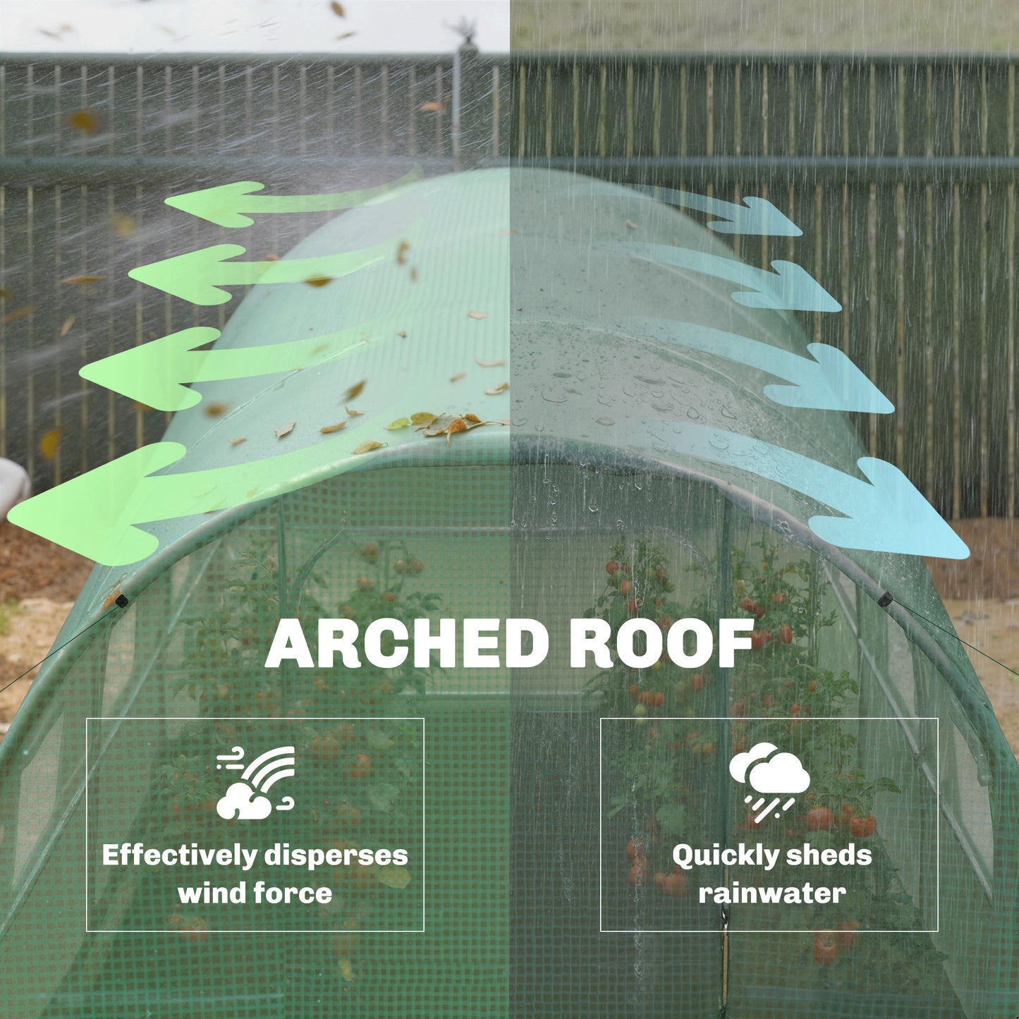 2 x 3 m Walk-in Polytunnel Greenhouse with Hinged Door and 6 Roll Up Mesh Windows, Garden Tunnel Warm House Tent, Green
