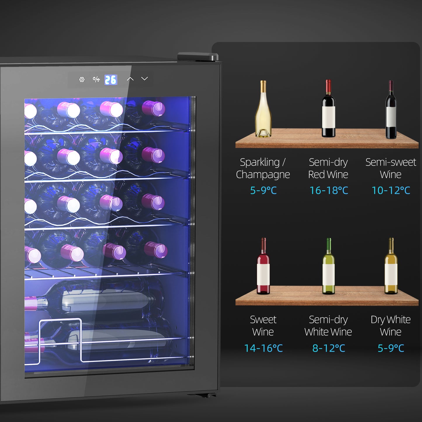 20 Bottle 5-18℃ Countertop Wine Fridge - Black