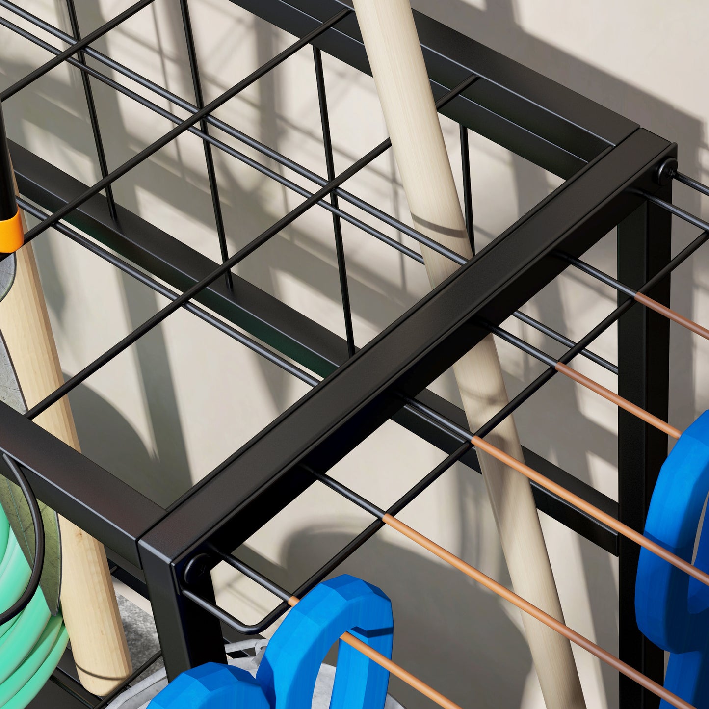 3-Tier Garden Tool Storage Rack | 20+ Tools | 5 G-Hooks & 6 Side Hooks | Adjustable Feet | Corner-Fit | Black