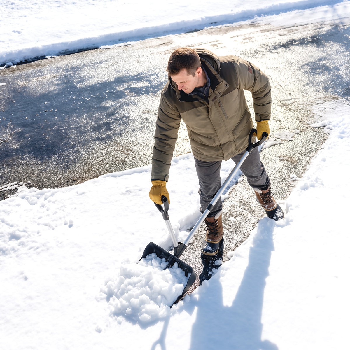 Heavy-Duty Snow Shovel with Assist Handle | Metal-Edged 45x33cm Blade | Dual D-Ring Grip | Detachable Oxidised Aluminium Handle | 45x37x135cm | Paved Surfaces & Light Snow | Black