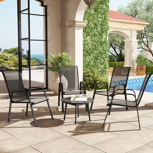 Outsunny Set of Four Stackable Mesh Seat Garden Outdoor Dining Chairs - Black