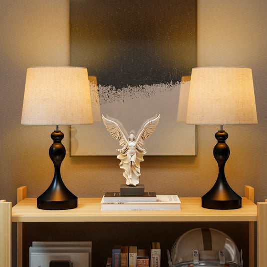 Set of Two Three-Colour Lamps, with USB Ports - Black/Beige