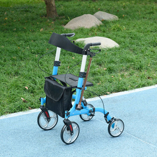 4 Wheel Rollator With Seat & Back, Lightweight Folding With Large Wheels Carry Bag Adjustable Height