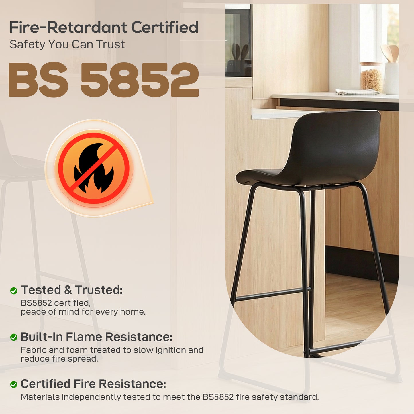 Modern Bar Stools Set of 2, PU Leather Barstools, Counter Height Kitchen Chairs for Breakfast Bars, Dining Room, Black