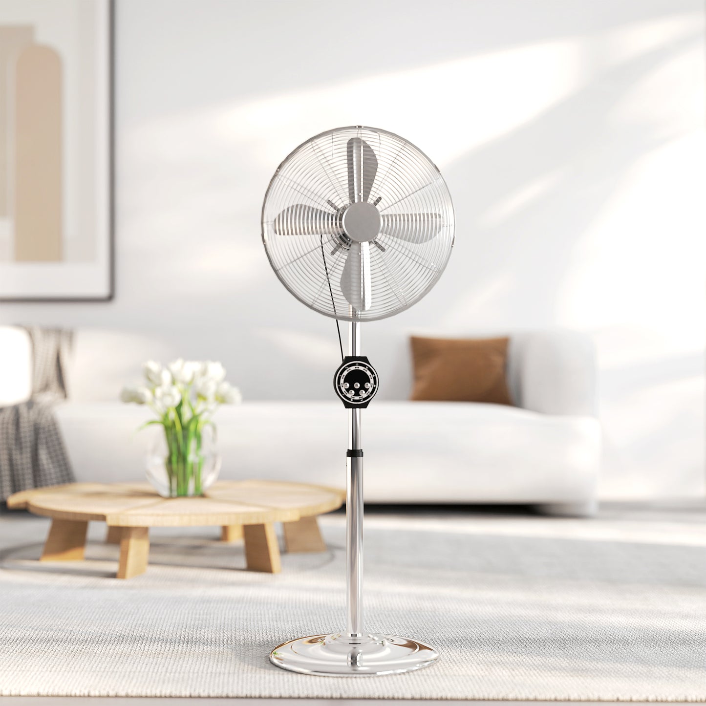 18" Metal Pedestal Fan with Oscillating, Adjustable Height - Silver Tone
