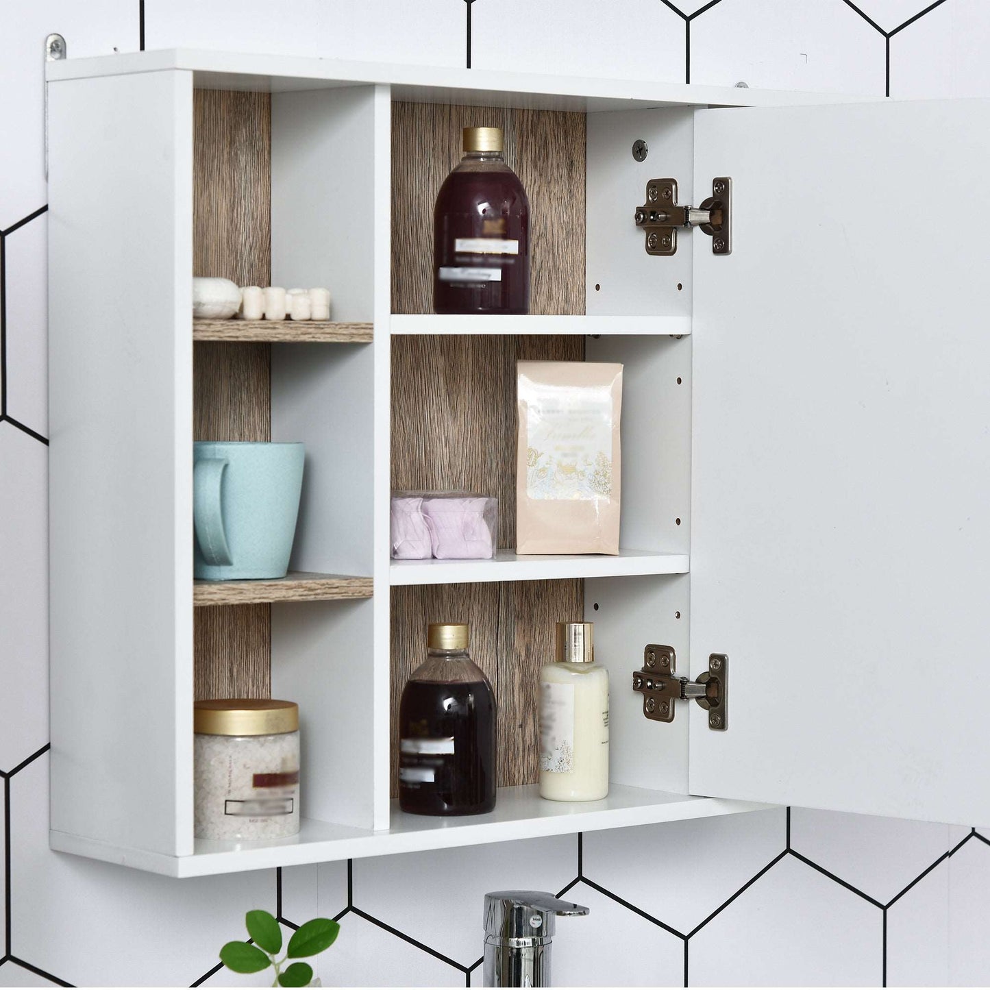 Bathroom Mirror Cabinet, Wall Mounted Medicine Cabinet with Storage Cupboard and Adjustable Shelf, White