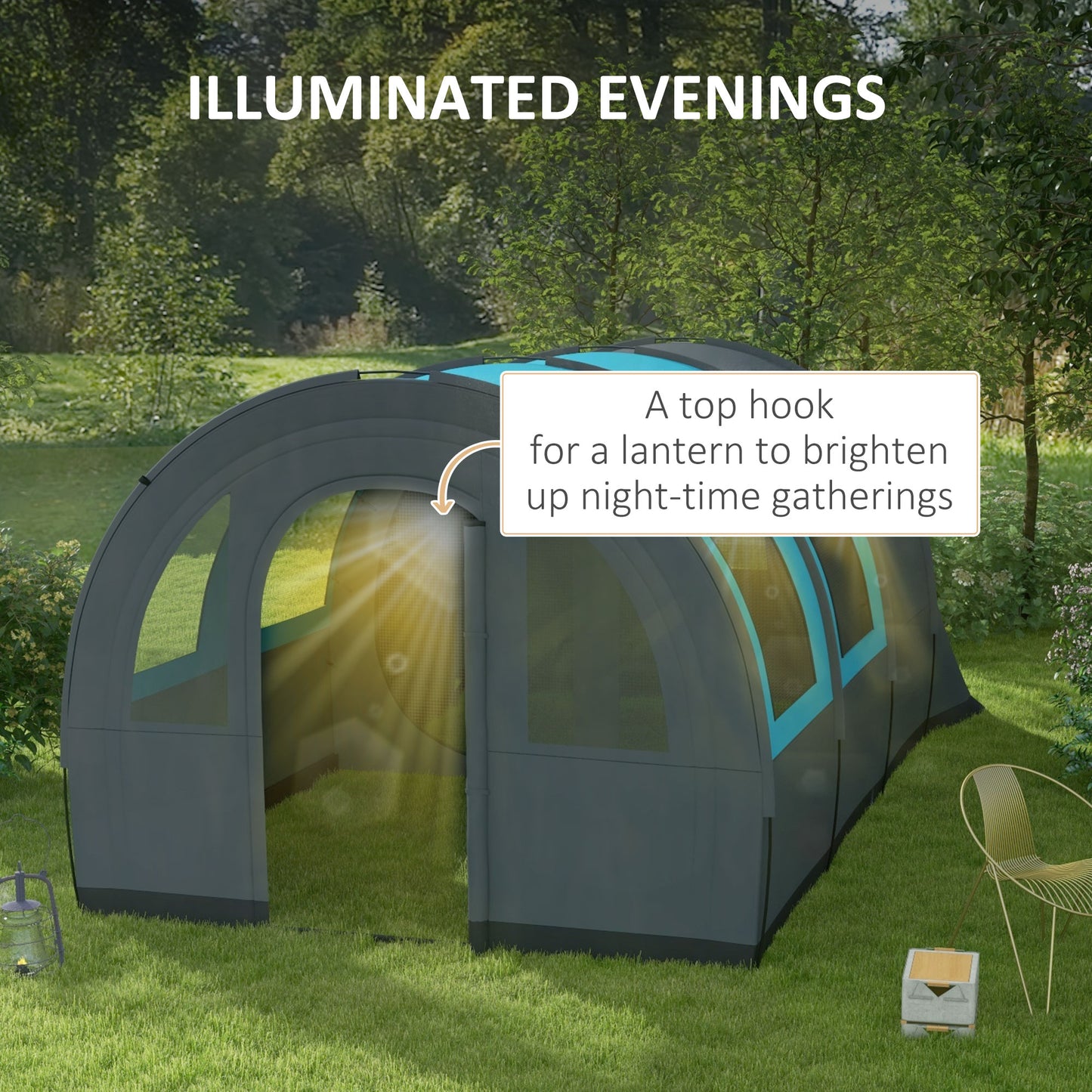 Outsunny 3000mm Waterproof Camping Tent, 5-6 Man Family Tent with Living and Bedroom, Carry Bag Included, Grey and Blue