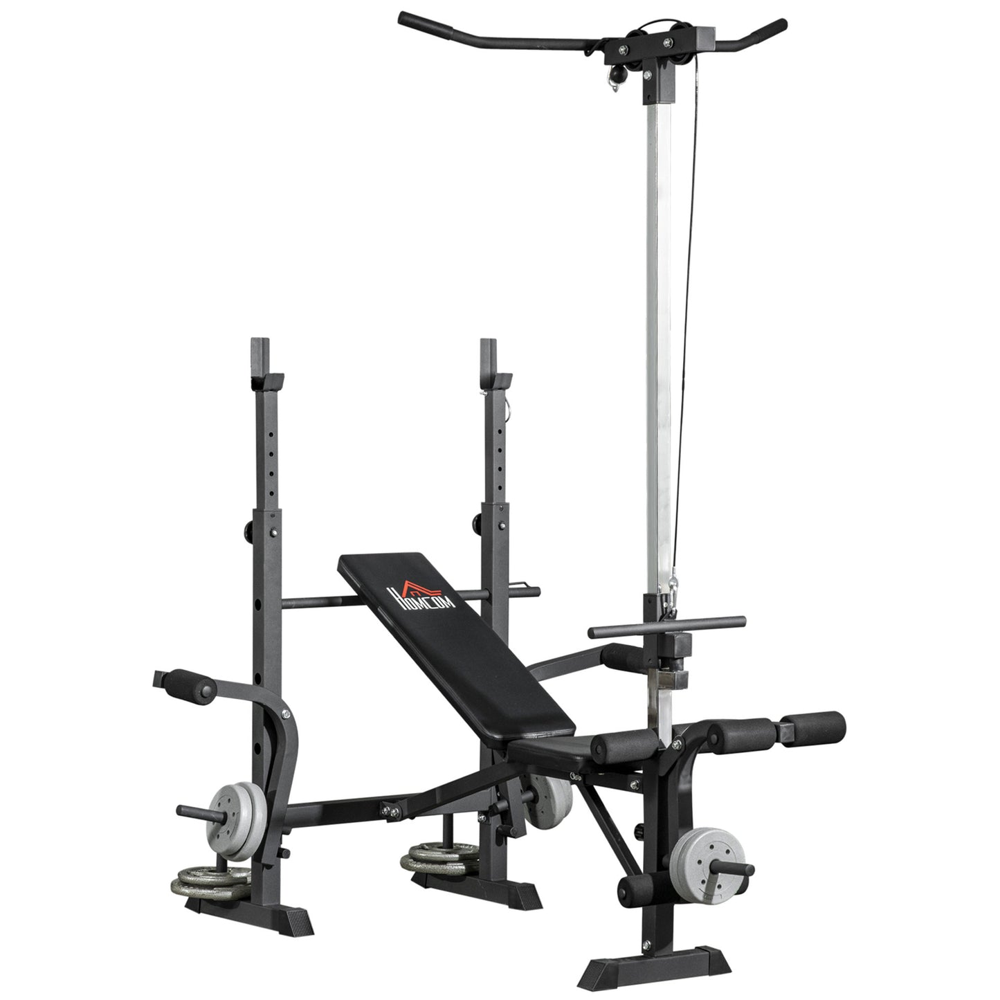 Adjustable Weight Bench with Pulley System, Incline Bench Press Set with Squat Rack, Leg Developer, Butterfly and Weight Storage, for Full Body Workout