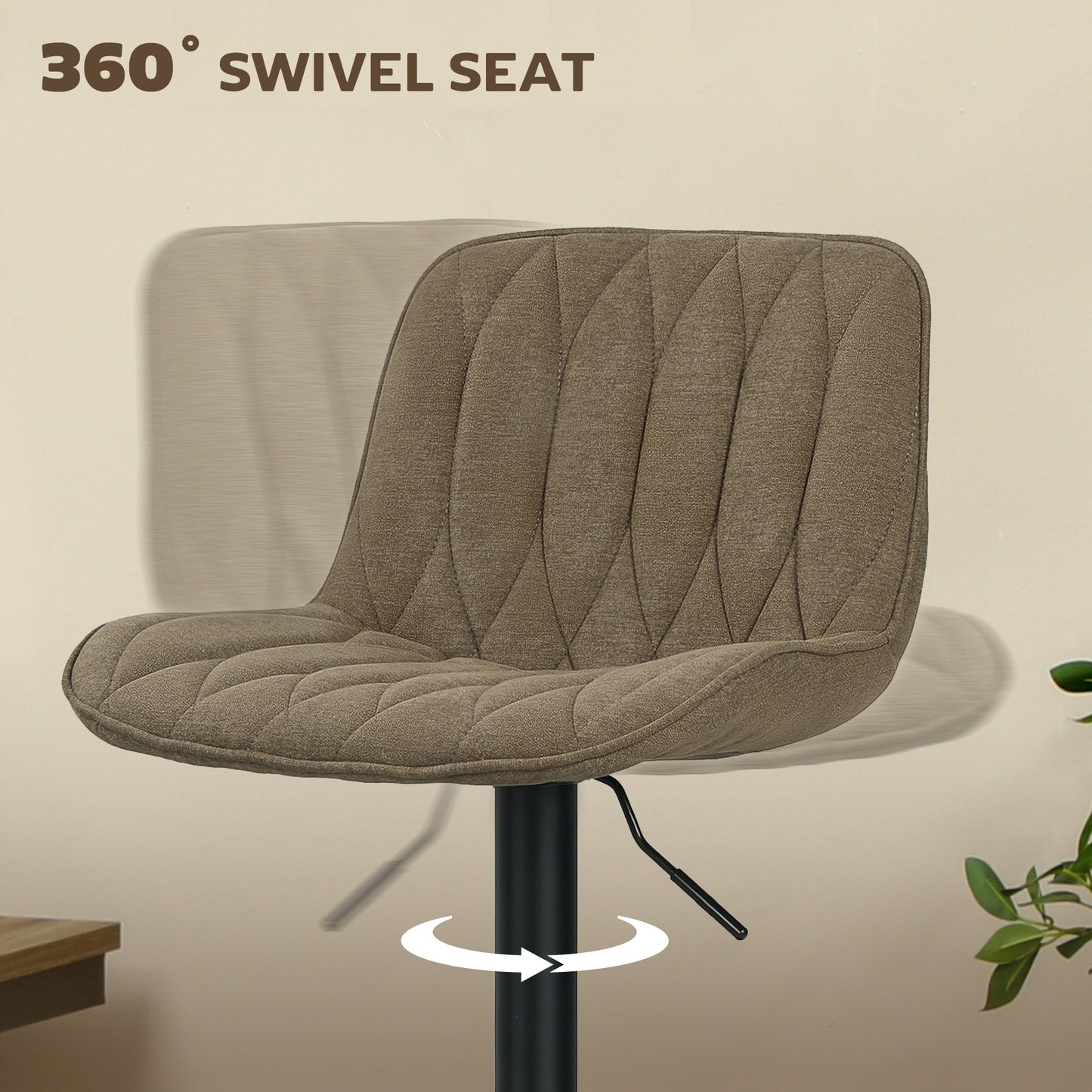 Set of Two Linen-Look Bar Stools - Brown / Green