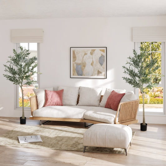 Set of 2 6ft/ 180cm Decorative Artificial Plant, Silk Olive Tree with 900 Leaves and 40 Olive Fruits in Pot, Fake Plant for Home, Office, Living Room, Indoor Decor